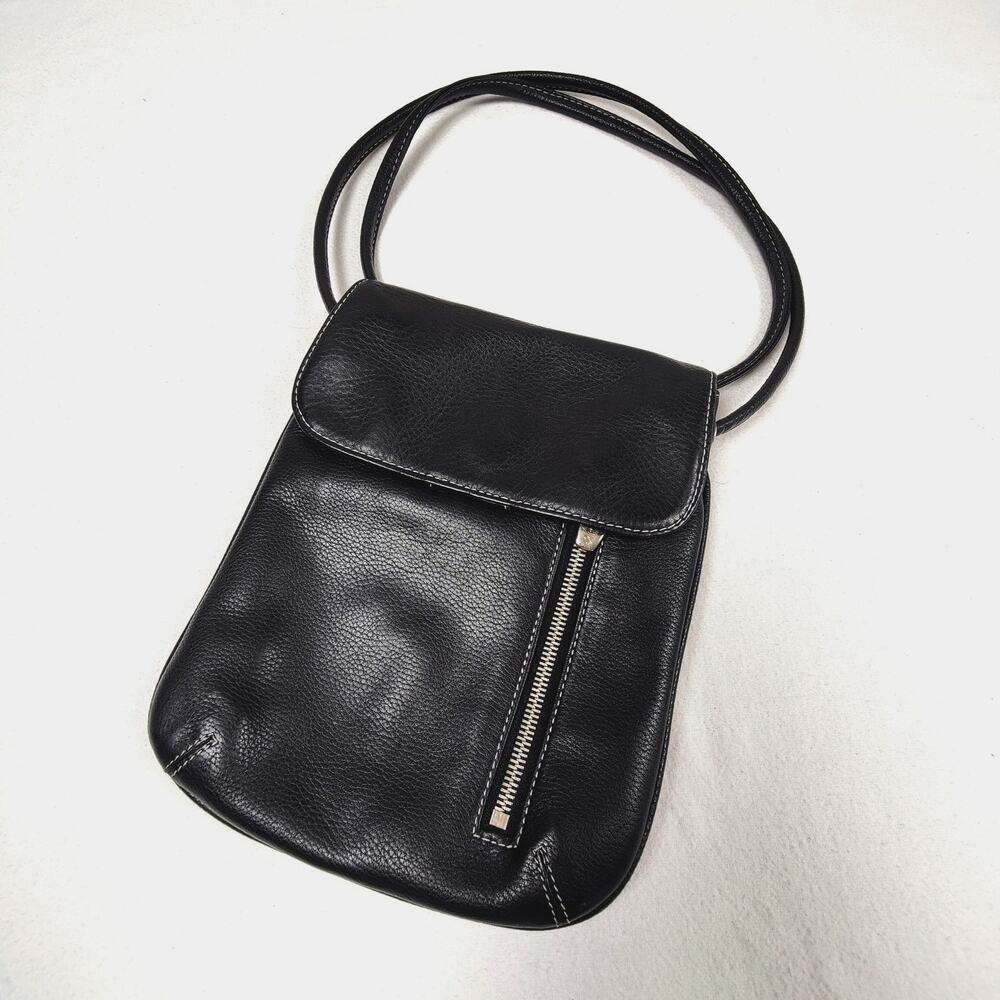 Minimalist Capsule Accessory Tignanello Black Pebbled Leather Shoulder Hand Bag